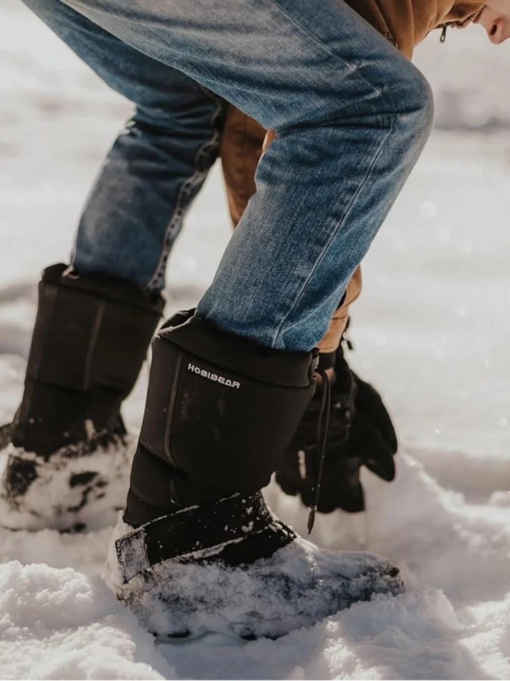 Hobibear Men’s Black Waterproof Snow Boots, Insulated Pull-On Winter Size 13